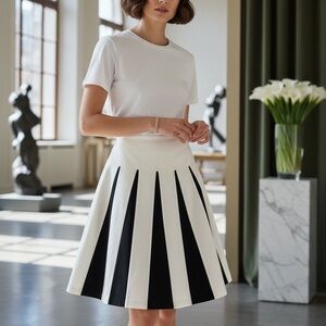 Pamela Barish Mod Black White Flare Skirt Size 6